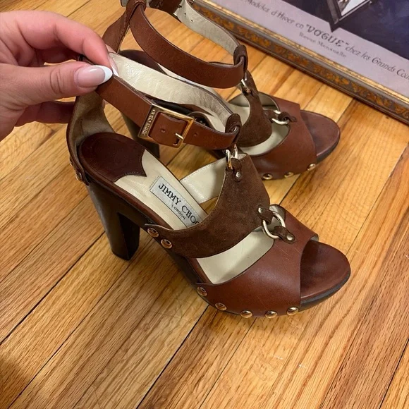 Jimmy Choo Brown Leather Suede Sandals - Picture 4 of 6